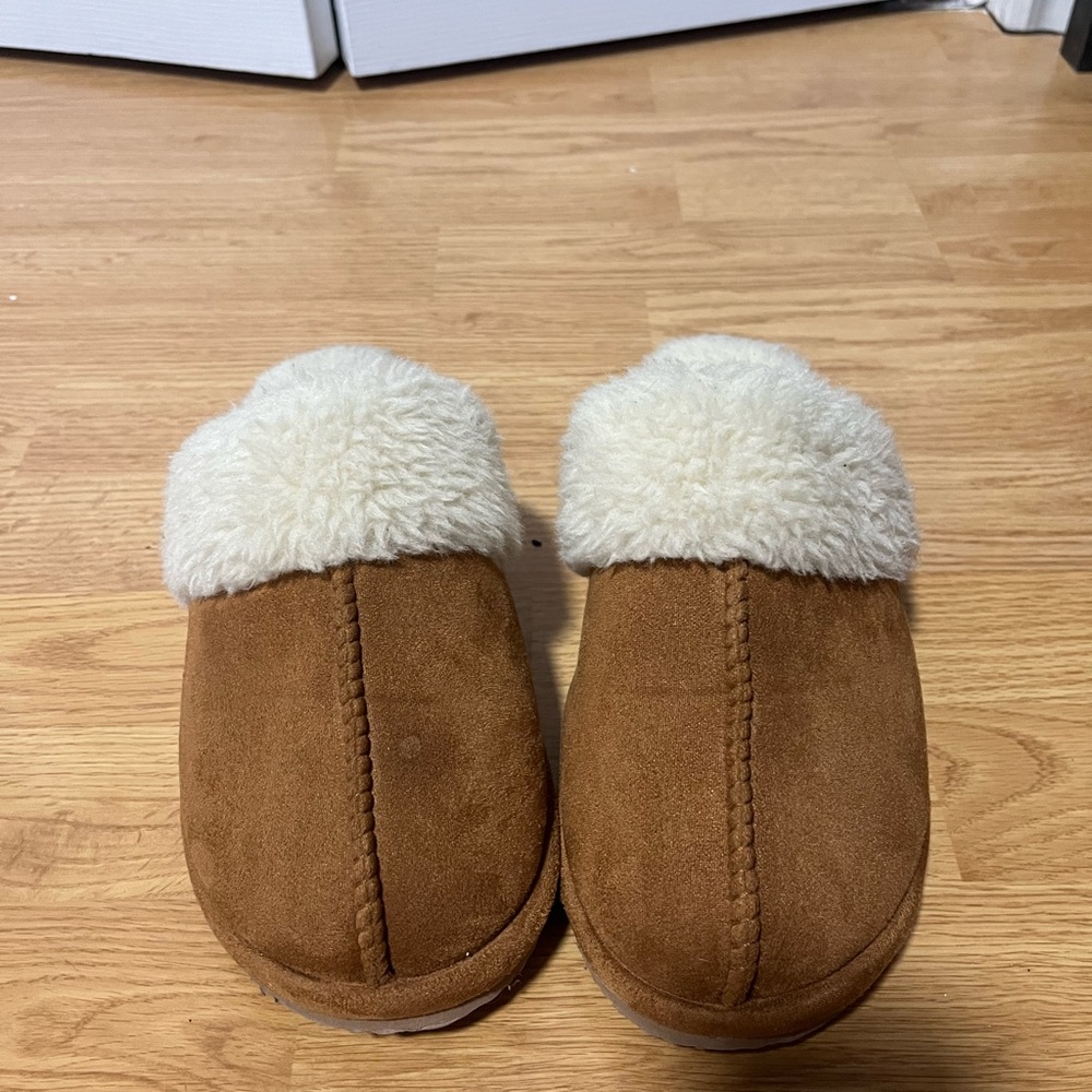 Warm Brown Slippers with Cream Lining